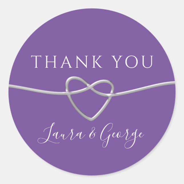 Minimalist Purple Wedding Thank You  Classic Round Sticker (Front)