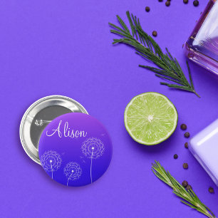 Minimalist Purple White Dandelion Flowers Name 6 Cm Round Badge