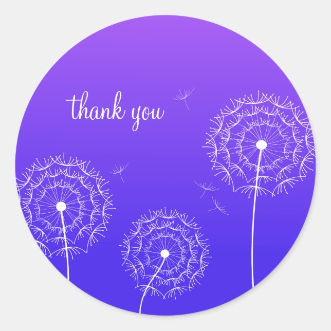 Minimalist Purple White Dandelion Thank You  Classic Round Sticker (Front)