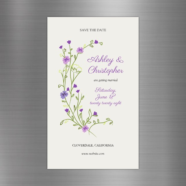 Minimalist Purple Wildflower Save the Date Magnet (Creator Uploaded)