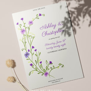 Minimalist Purple Wildflower Wedding Save The Date