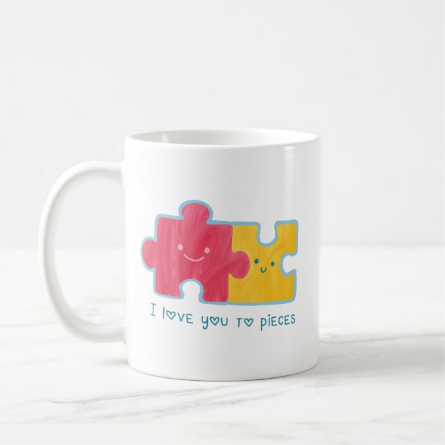 Minimalist Puzzle Couple Charming Pink Yellow Cute Coffee Mug (Left)