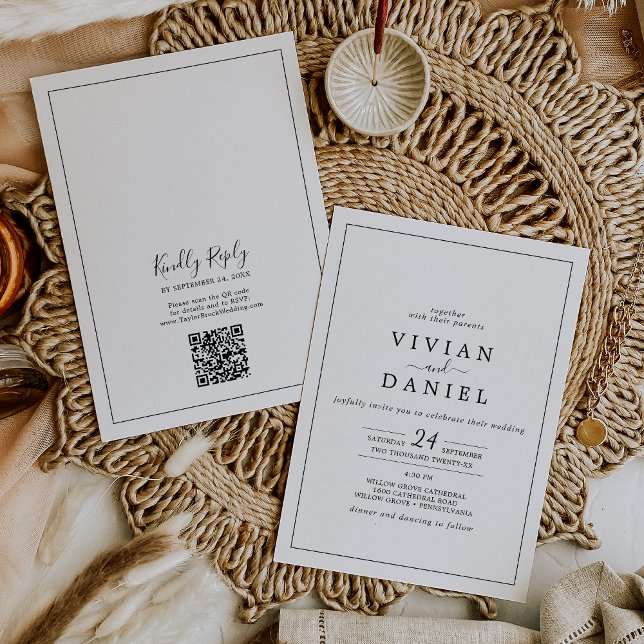 Minimalist QR Code Back All In One Wedding Invitation (Creator Uploaded)
