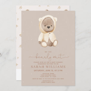 Minimalist QR Code Bearly Wait Neutral Baby Shower Invitation