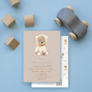 Minimalist QR Code Bearly Wait Neutral Baby Shower Invitation