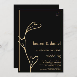 Minimalist QR code Black and Gold Wedding Invitation