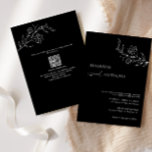 Minimalist QR Code Black Floral Line Art Wedding  Invitation<br><div class="desc">Modern & minimalist black and white wedding invitation featuring elegant calligraphy and line art flower drawing design with more detailed information on the back.</div>
