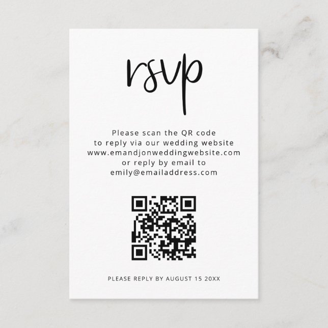 Minimalist QR Code Black White Wedding RSVP  Enclosure Card (Front)
