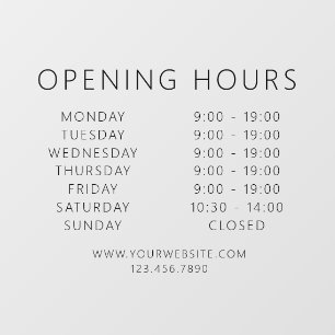 Minimalist QR Code Business Opening Hours Black Window Cling