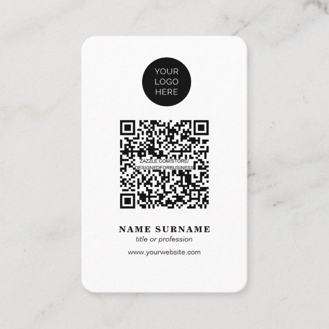 Minimalist-QR code-clean simple black and white Business Card (Front)