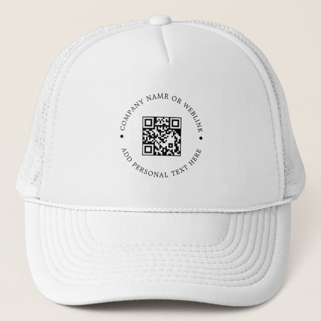 Minimalist QR Code Clean White Branding Style Trucker Hat (Front)