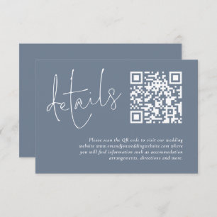 Minimalist QR Code Dusty Blue Wedding Details Enclosure Card