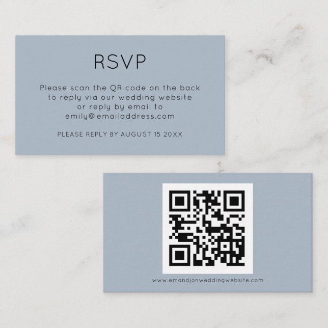 Minimalist QR Code Dusty Blue Wedding RSVP Enclosu Enclosure Card (Front/Back)