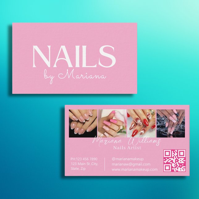  minimalist qr code nails tech 4 photos pink business card (Creator Uploaded)