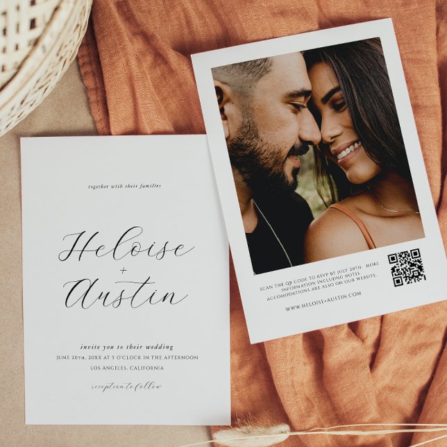 Minimalist QR Code Photo B&W Wedding Invitation (Creator Uploaded)