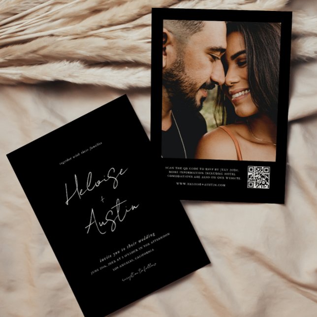 Minimalist QR Code Photo B&W Wedding Invitation (Creator Uploaded)