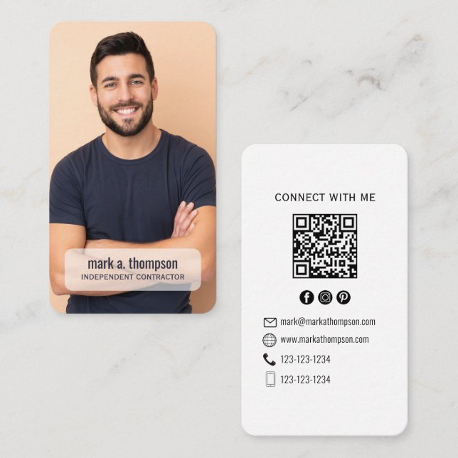 Minimalist QR Code Photo Connect Modern White Business Card (Front/Back)