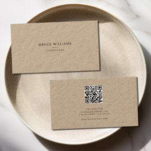 Minimalist QR Code Professional Kraft Business Card
