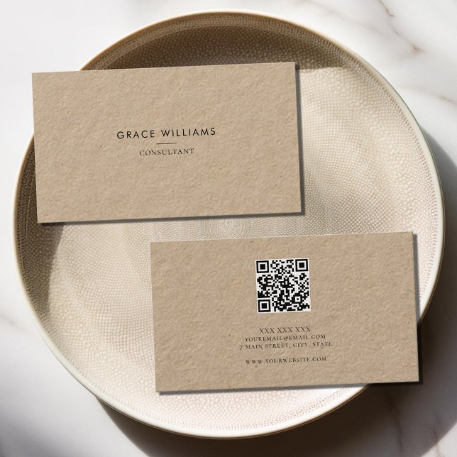 Minimalist QR Code Professional Kraft Business Card (Creator Uploaded)