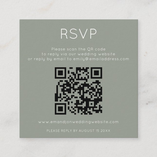 Minimalist QR Code Sage Green Wedding RSVP Enclosure Card (Front)