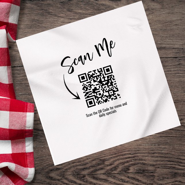 Minimalist QR Code Scan Me Restaurant Custom Napkin (Minimalist restaurant napkin with Scan Me QR code design.)