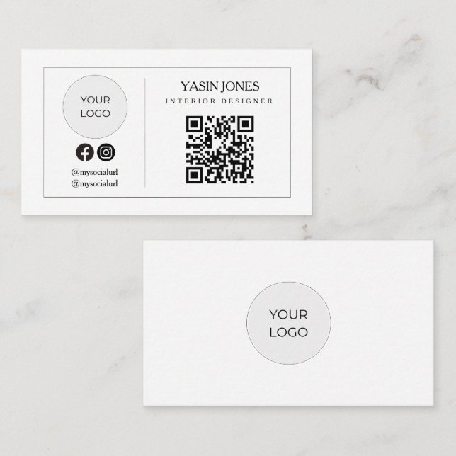 Minimalist QR Code Social Icon Logo Business Card (Front/Back)