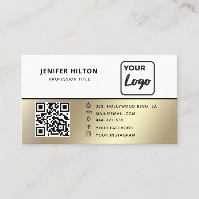 Minimalist QR code social media logo business  Business Card (Front)
