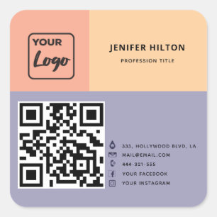 Minimalist QR code social media logo business  Square Sticker
