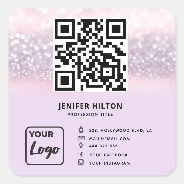 Minimalist QR code social media logo business  Square Sticker (Front)