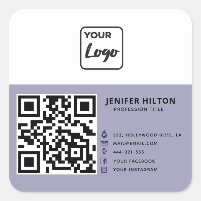Minimalist QR code social media logo business  Square Sticker (Front)