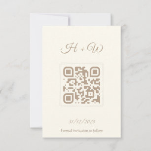 Minimalist QR Save the Date   Elegant Cream Weddin Thank You Card