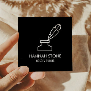 Minimalist Quill Pen Outline Notary Public Simple Square Business Card