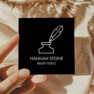 Minimalist Quill Pen Outline Notary Public Simple Square Business Card