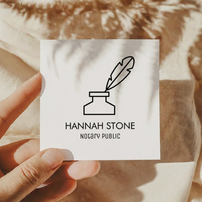 Minimalist Quill Pen Outline Notary Public Simple Square Business Card (Creator Uploaded)