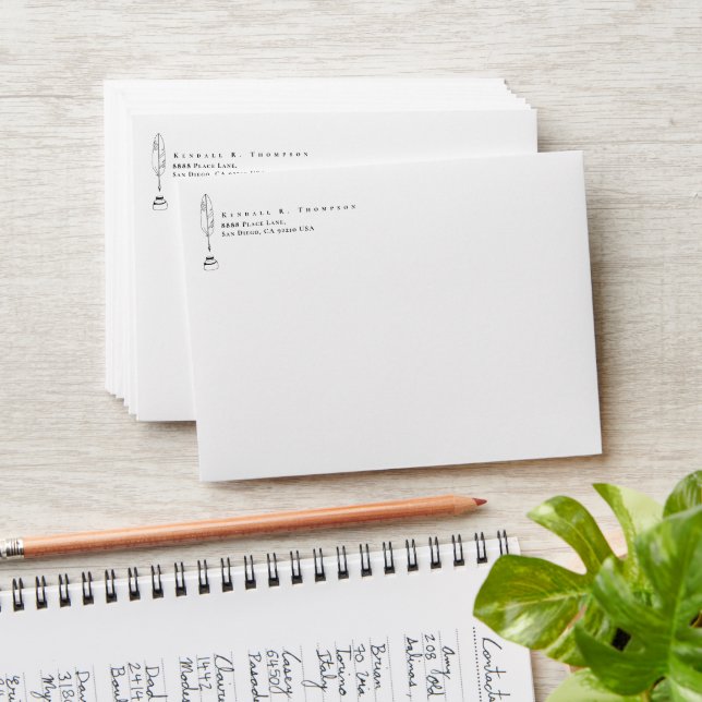 Minimalist Quill Writing Elegant Personalised  Envelope (Stacked)