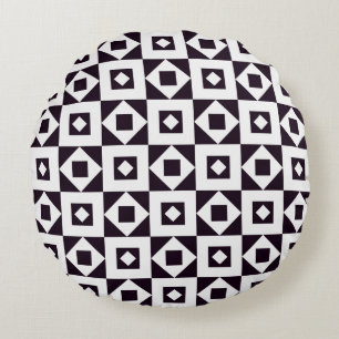 Minimalist Quilt Black & White Round Cushion