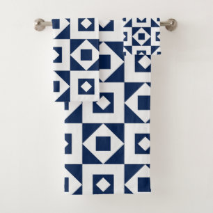 Minimalist Quilt Navy White Bath Towel Set