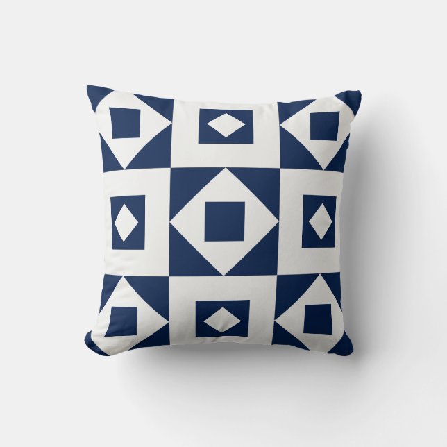 Minimalist Quilt Navy White Throw Pillow (Front)