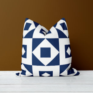 Minimalist Quilt Navy White Throw Pillow