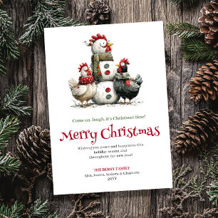 Minimalist Quirky Chickens Christmas Greeting Card