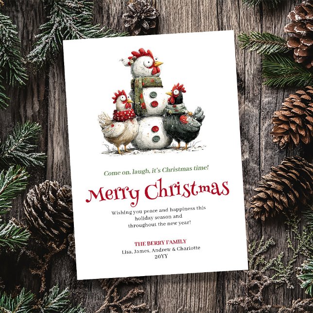 Minimalist Quirky Chickens Christmas Greeting Card (Minimalist Quirky Chickens Christmas Greeting Card)