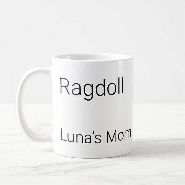 Minimalist Ragdoll Cat Custom Name Coffee Mug (Left)