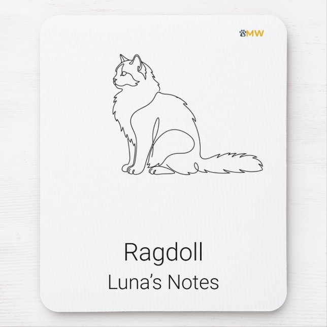 Minimalist Ragdoll Cat Custom Name Desk Mouse Pad (Front)