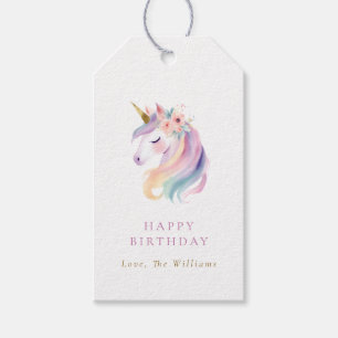 Minimalist Rainbow Floral Unicorn Birthday Present Gift Tags