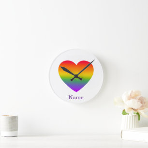 Minimalist Rainbow Line Heart - Cute Colourful Art Round Clock
