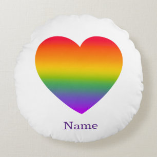 Minimalist Rainbow Line Heart - Cute Colourful Art Round Cushion