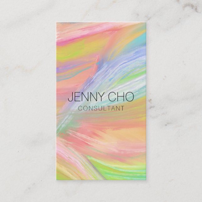 Minimalist Rainbow Painting QR Code Social Icons Business Card (Front)