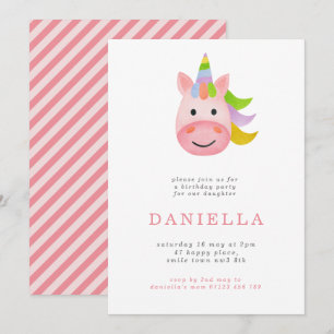Minimalist Rainbow Unicorn Girls Birthday Party Invitation
