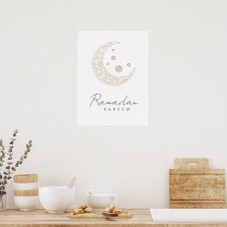 Minimalist Ramadan Crescent Line Art with Islamic  Poster
