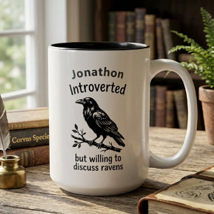 Minimalist Raven Lover Gift Introvert Humor Art Two-Tone Coffee Mug